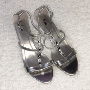 Fioni silver strap rhinestones sandals shoes Prom